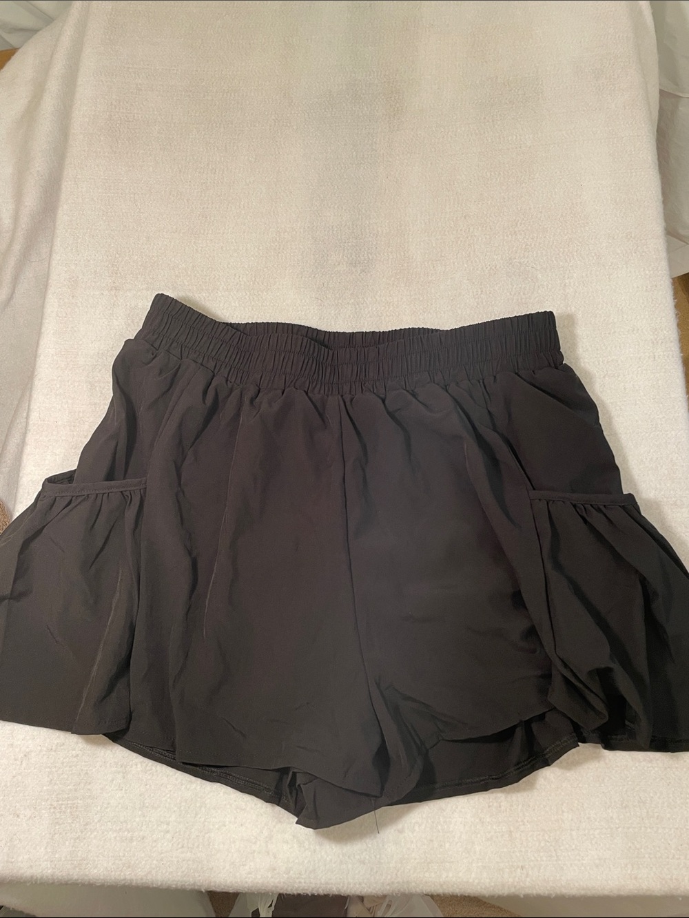 Source Unknown Black Elastic-Waist Ruffle Hem Skort